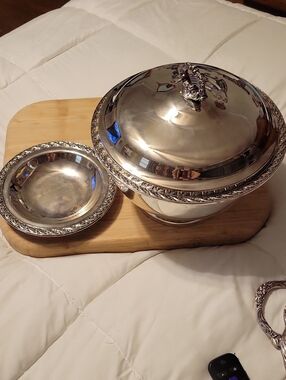Ornate Silver Serving Tureen with Lid And Dish